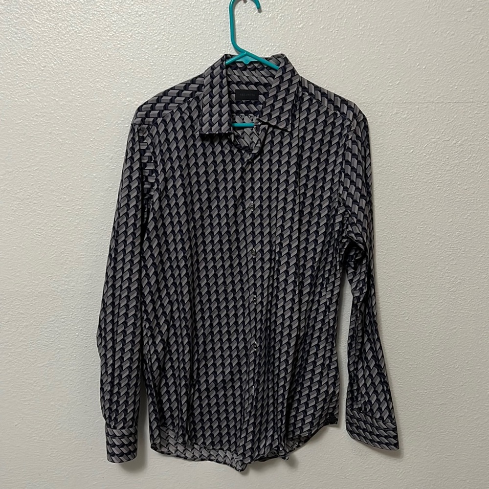 Pal Zileri, large, dress shirt, button down, blue, black, white